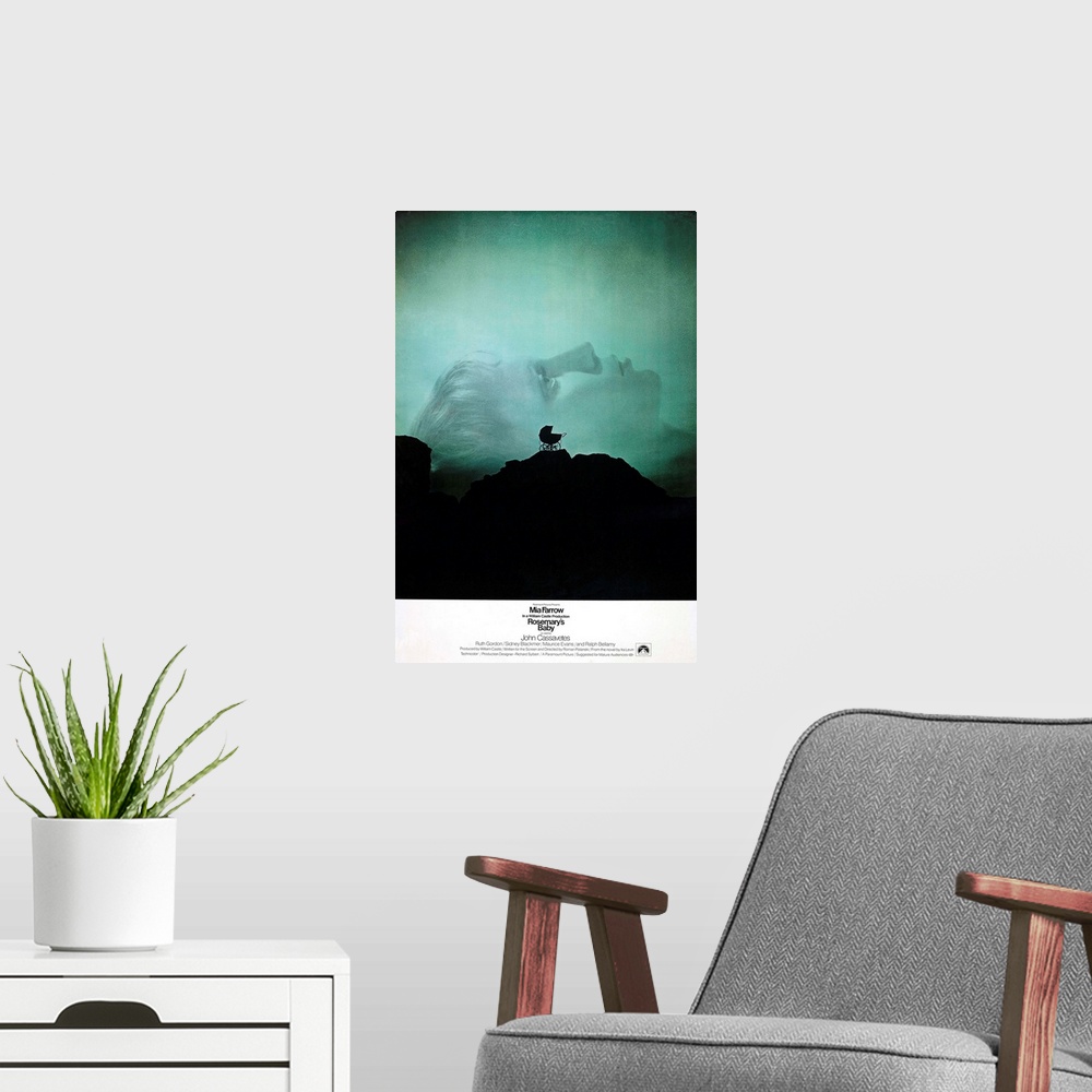 A modern room featuring Rosemary's Baby - Vintage Movie Poster
