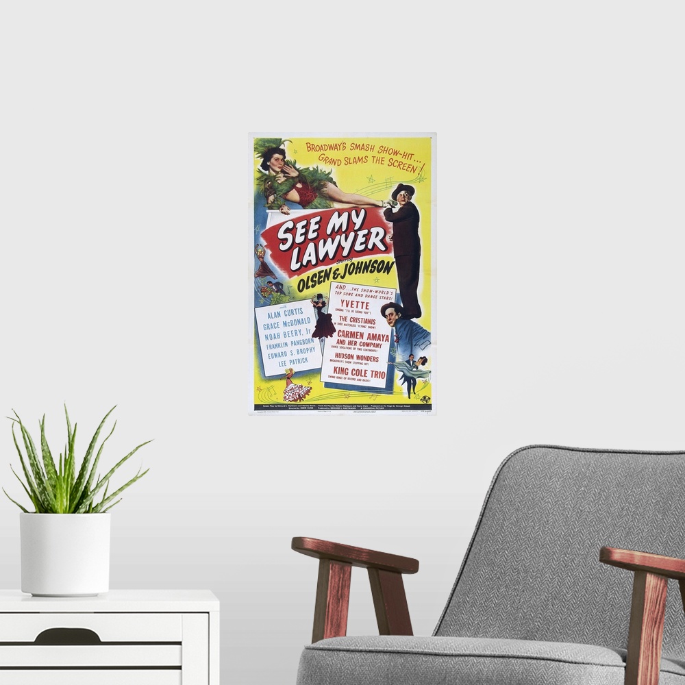 A modern room featuring See My Lawyer - Vintage Movie Poster