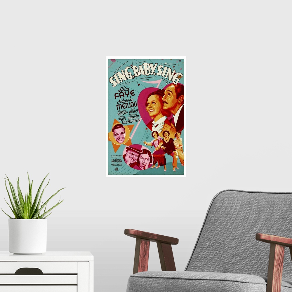 A modern room featuring Sing, Baby, Sing - Vintage Movie Poster