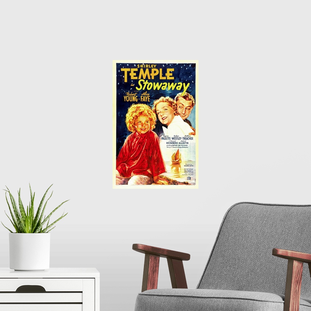 A modern room featuring Stowaway - Vintage Movie Poster