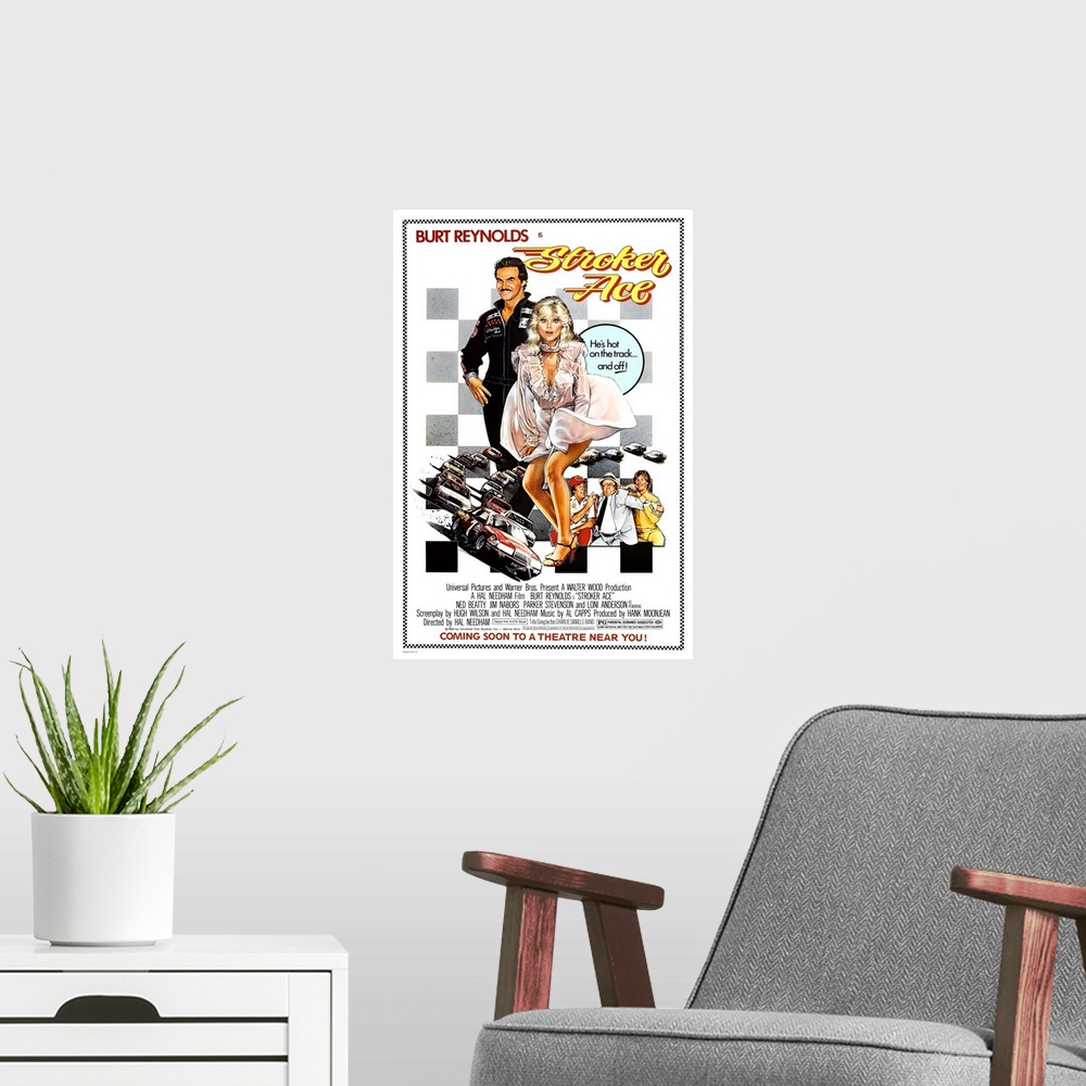 A modern room featuring Stroker Ace - Vintage Movie Poster