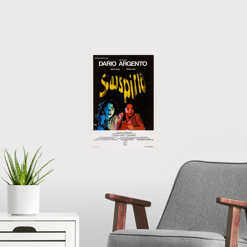 A modern room featuring Suspiria, Italian Poster Art, Jessica Harper, 1977.