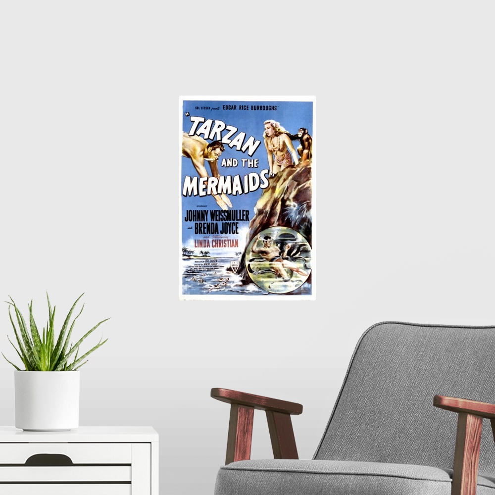 A modern room featuring Tarzan and the Mermaids - Movie Poster