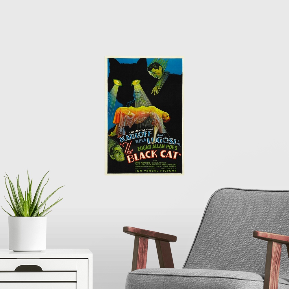 A modern room featuring The Black Cat - Vintage Movie Poster