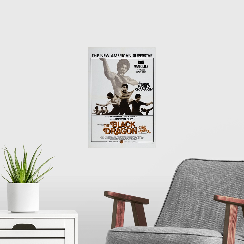A modern room featuring The Black Dragon - Vintage Movie Poster