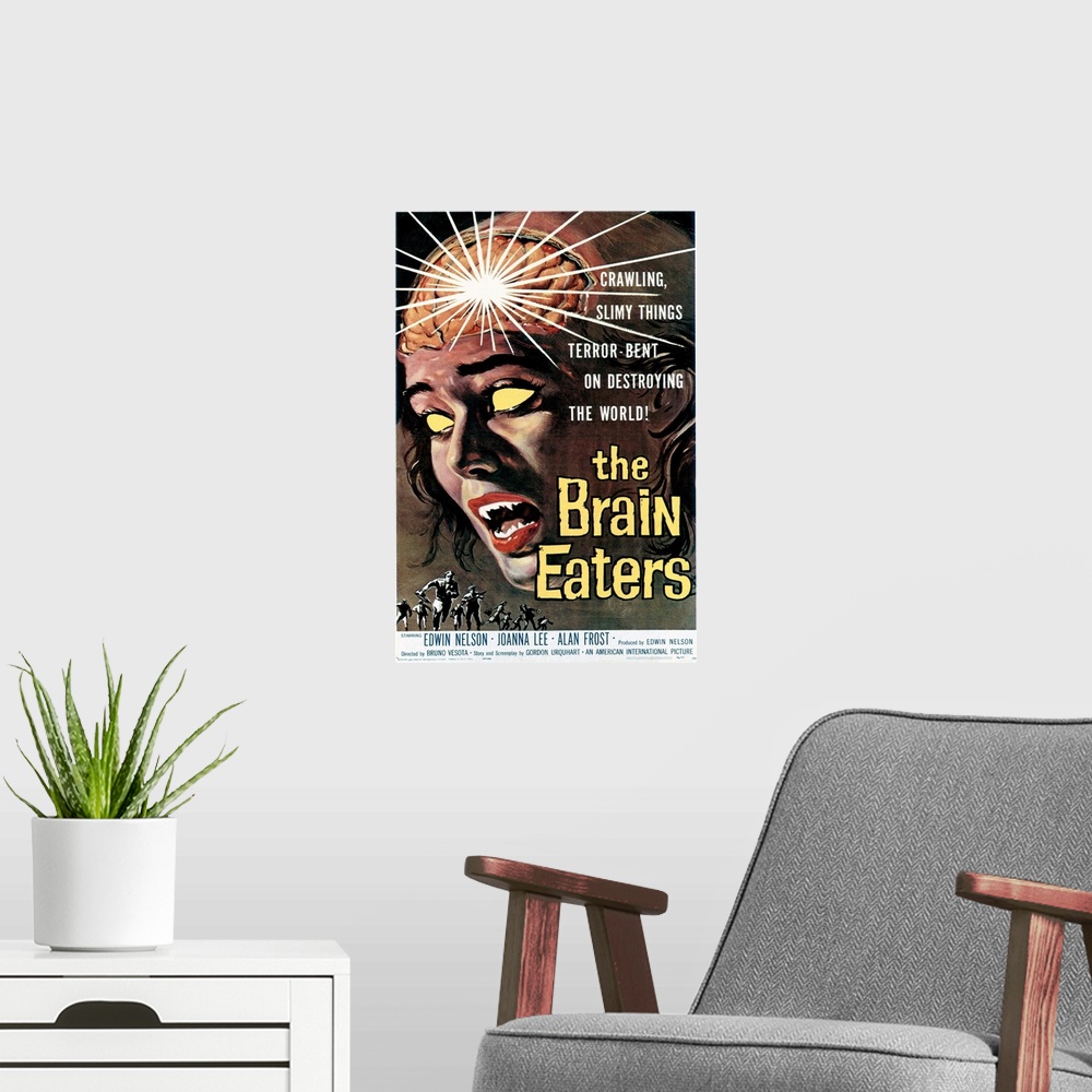A modern room featuring The Brain Eaters - Vintage Movie Poster