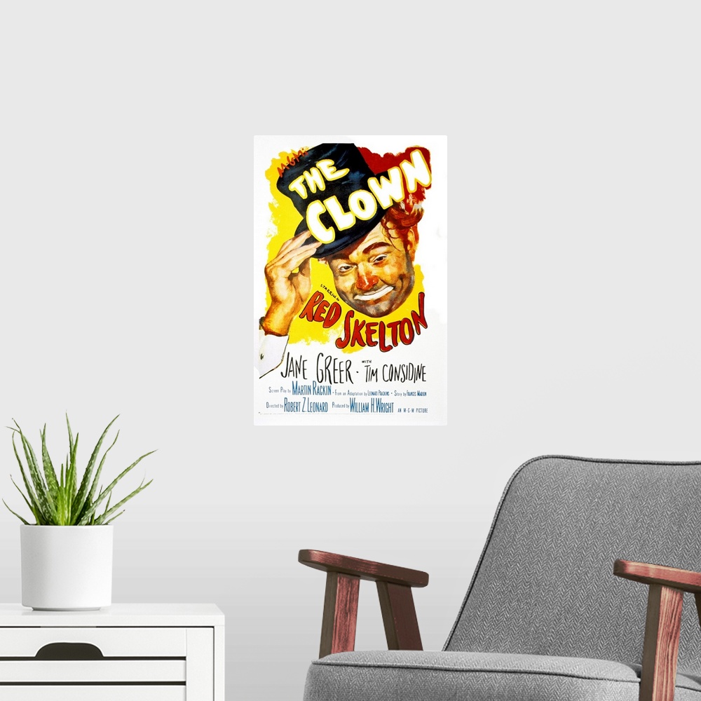 A modern room featuring The Clown - Vintage Movie Poster