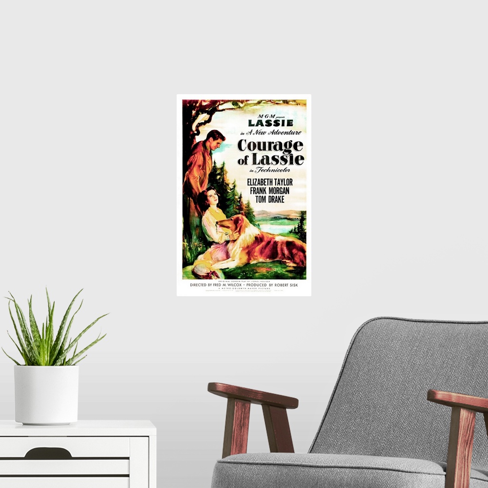 A modern room featuring The Courage of Lassie - Vintage Movie Poster