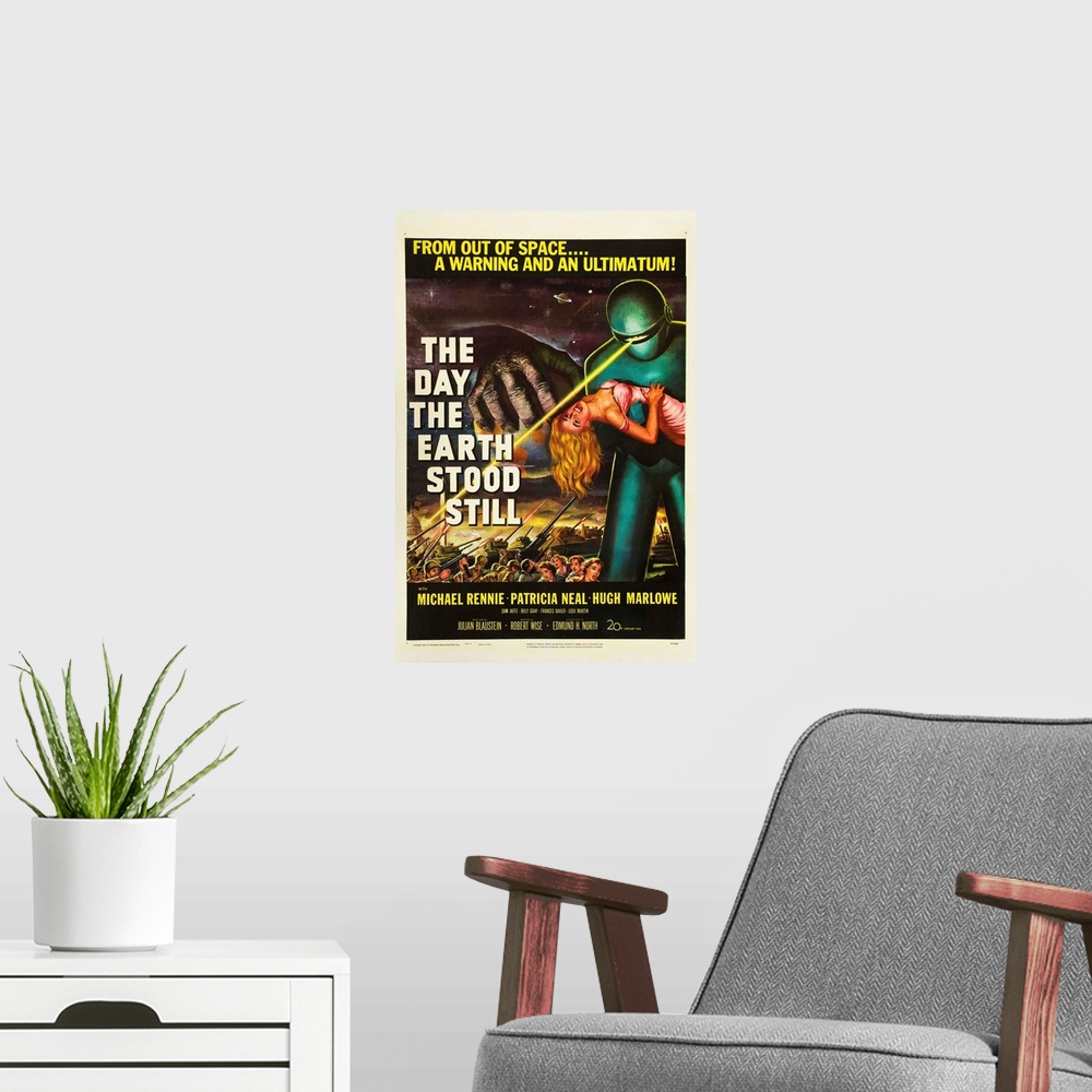 A modern room featuring The Day the Earth Stood Still - Vintage Movie Poster