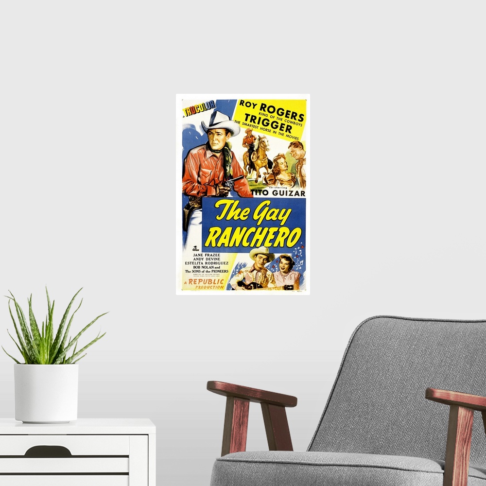 A modern room featuring The Gay Ranchero - Vintage Movie Poster