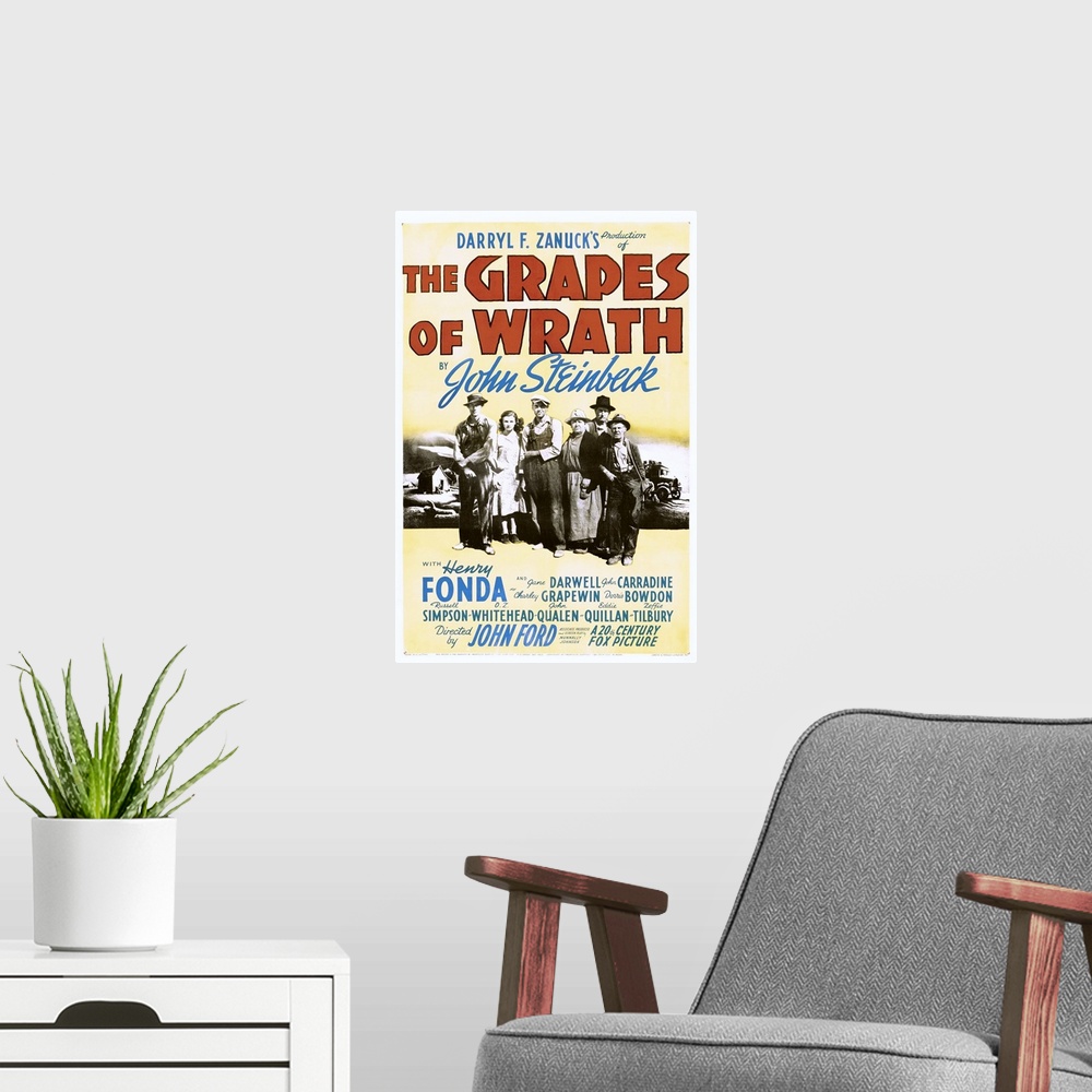 A modern room featuring The Grapes of Wrath - Vintage Movie Poster