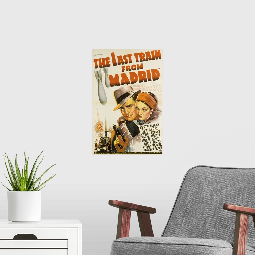 A modern room featuring The Last Train from Madrid - Vintage Movie Poster