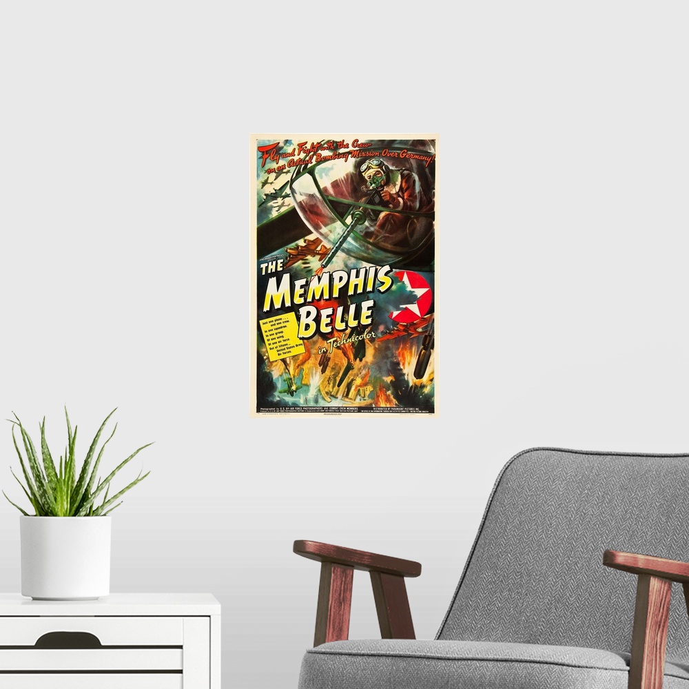 A modern room featuring The Memphis Belle - Vintage Movie Poster