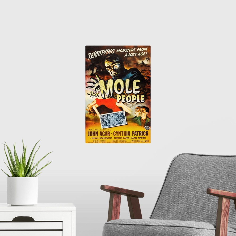 A modern room featuring The Mole People - Vintage Movie Poster