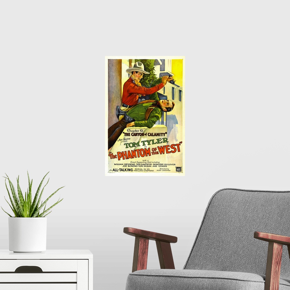 A modern room featuring The Phantom of the West, Chapter 6 - Vintage Movie Poster