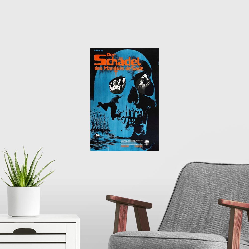 A modern room featuring The Skull - Vintage Movie Poster (German)