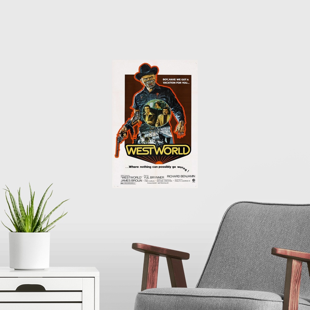 A modern room featuring Westworld - Vintage Movie Poster