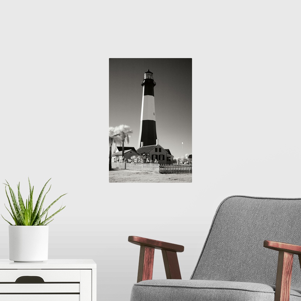 A modern room featuring Tybee Island Lighthouse