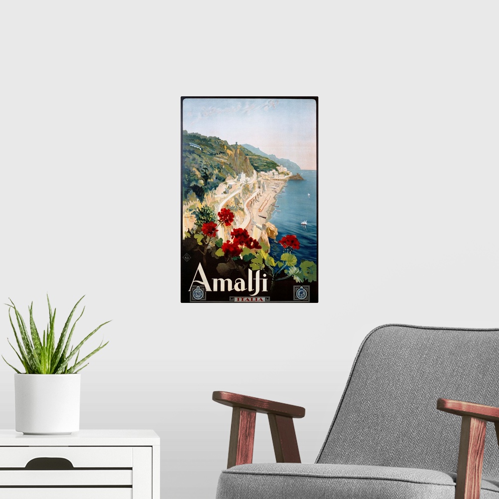 A modern room featuring Amalfi Poster By Mario Borgoni