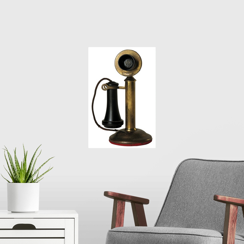 A modern room featuring Antique telephone