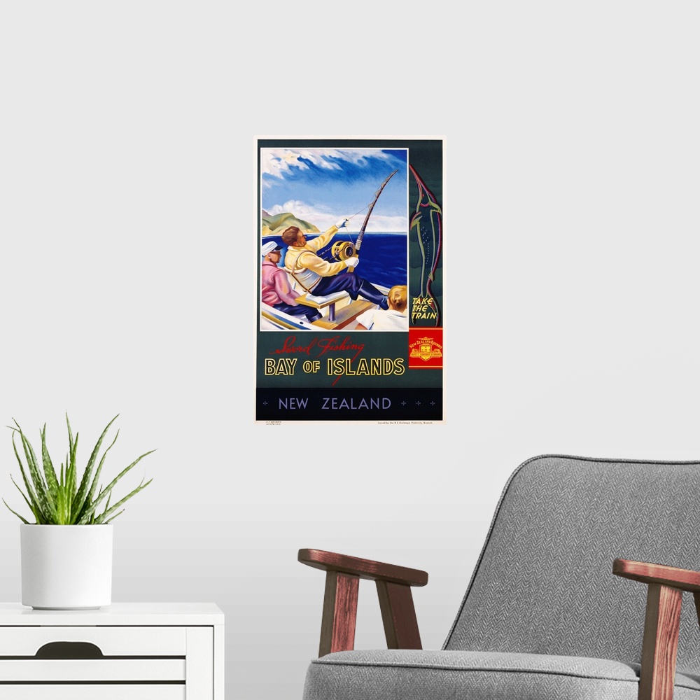 A modern room featuring Bay Of Islands New Zealand Poster