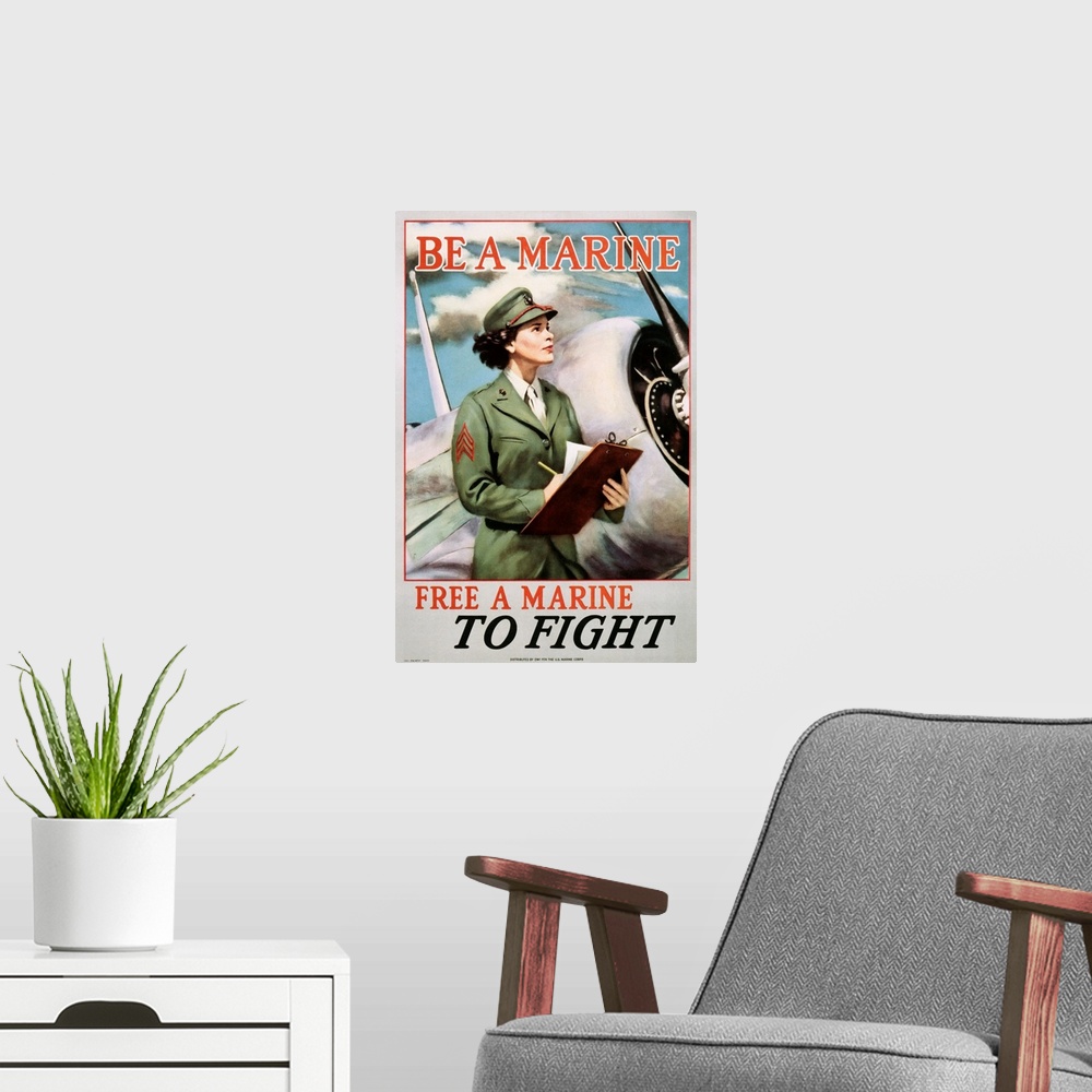 A modern room featuring Be A Marine - Free A Marine To Fight Poster