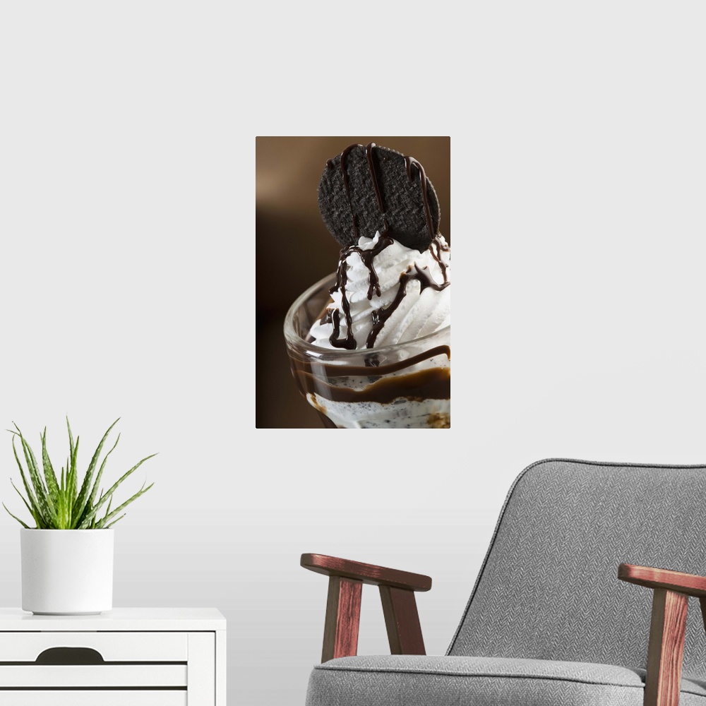 A modern room featuring Close-up of a glass of chocolate sundae