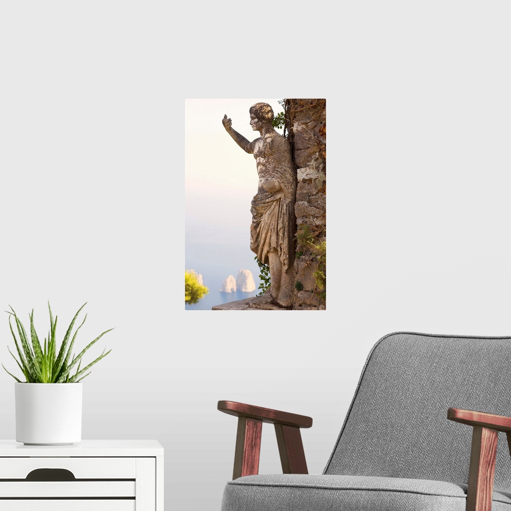 A modern room featuring Close-up of a statue of Emperor Augustus, Monte Solaro, Faraglioni Rocks, Capri, Campania, Italy