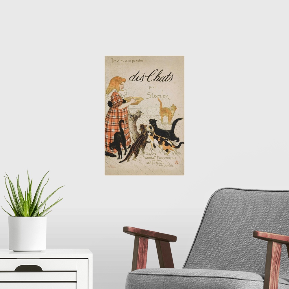A modern room featuring Des Chats Book Cover By Theophile Alexandre Steinlen