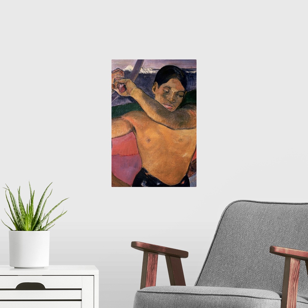 A modern room featuring Detail Of Tahitian Man From Man With An Axe By Paul Gauguin