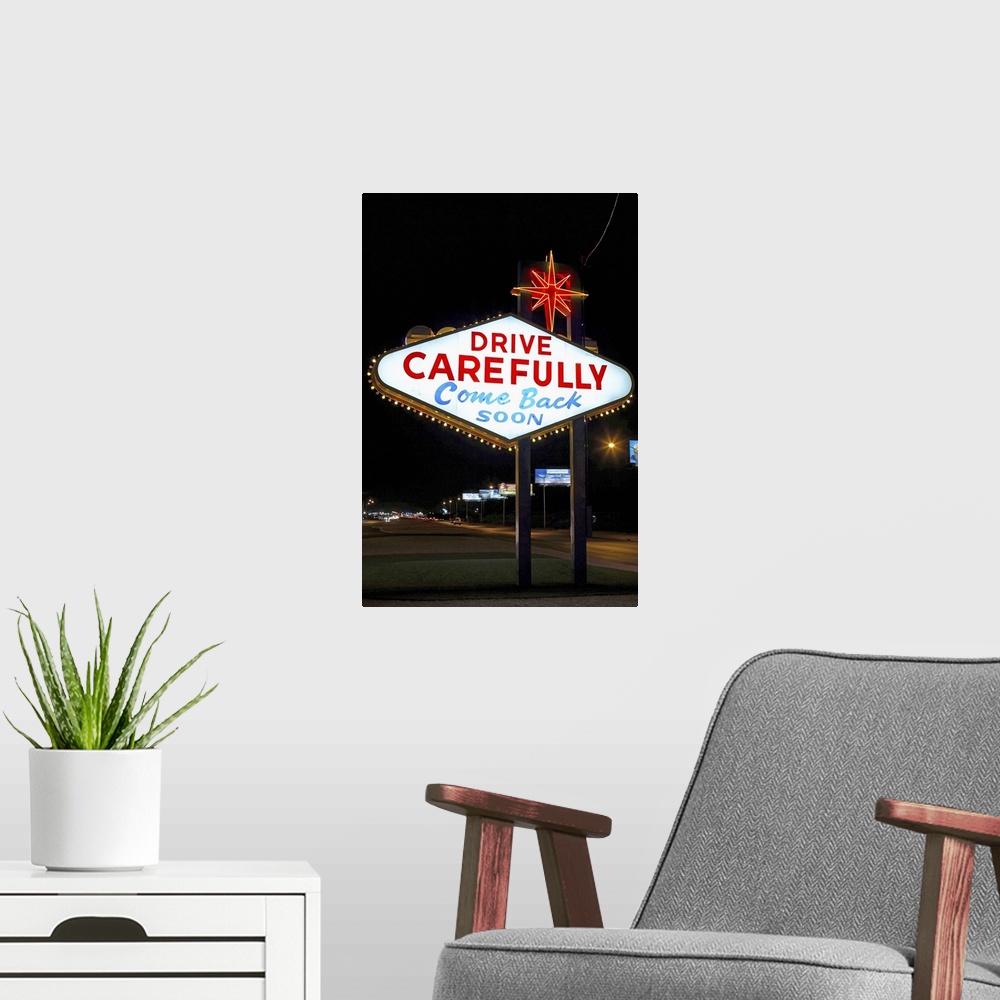 A modern room featuring Drive carefully, come back soon sign, Las Vegas, Nevada