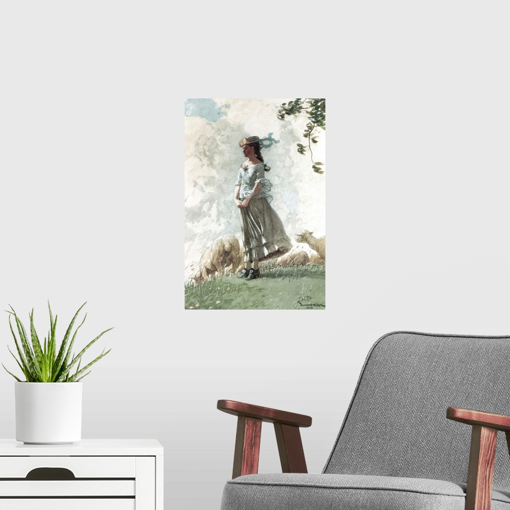 A modern room featuring Fresh Air By Winslow Homer