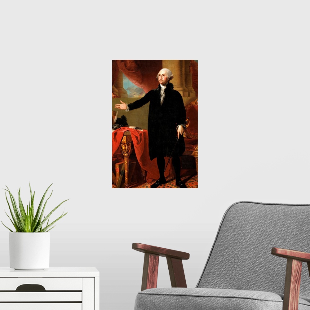 A modern room featuring Gilbert Stuart, George Washington (this is a second version of Stuart's Lansdowne portrait curren...