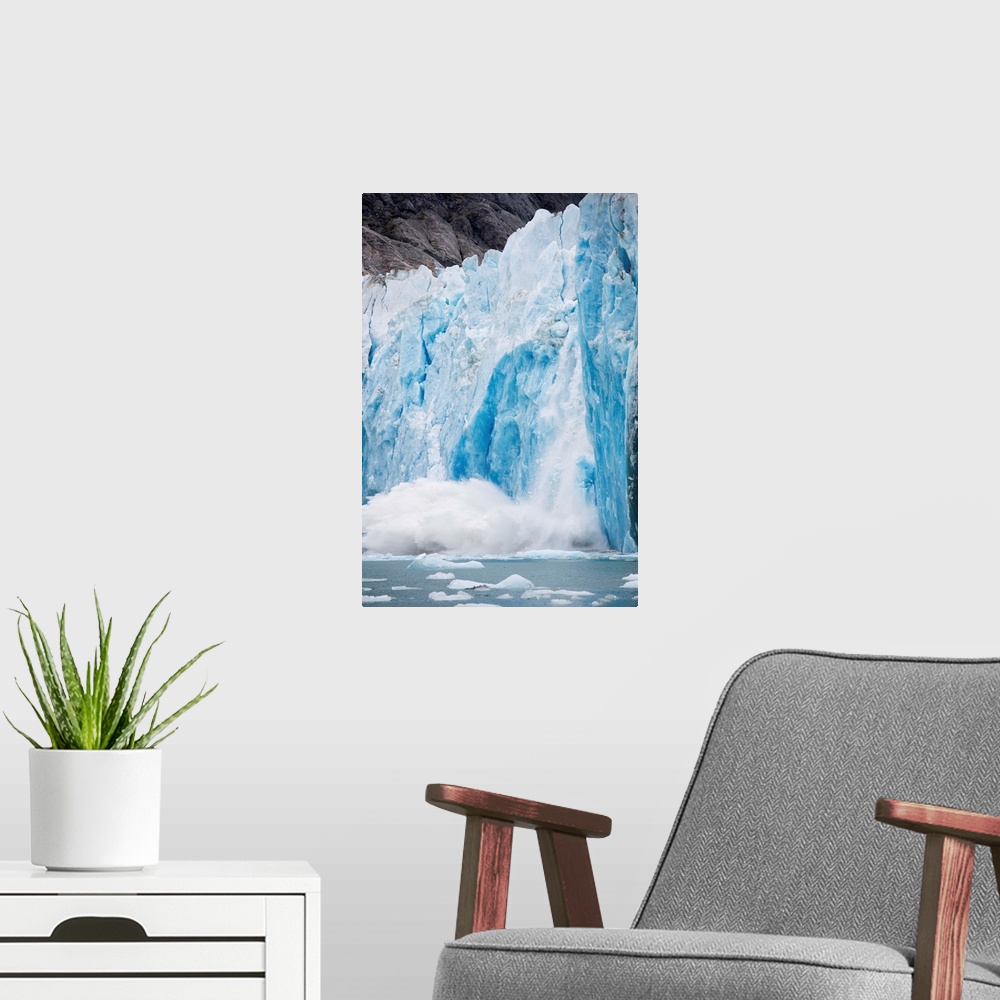 A modern room featuring Icebergs calving from face of Dawes Glacier along Endicott Arm.
