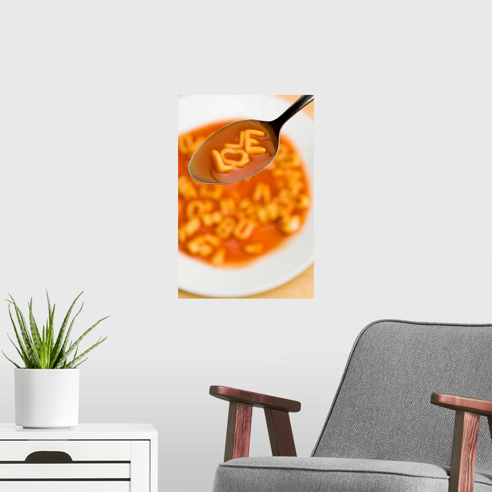 A modern room featuring Love in alphabet soup