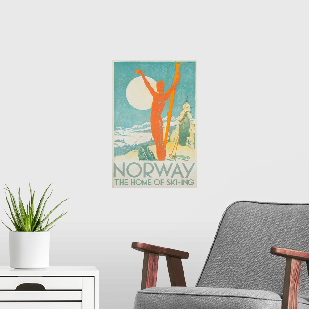 A modern room featuring ca. 1934 --- Norway, The Home of Skiing Poster by Trygve Davidsen --- Image by .. David Pollack/K...