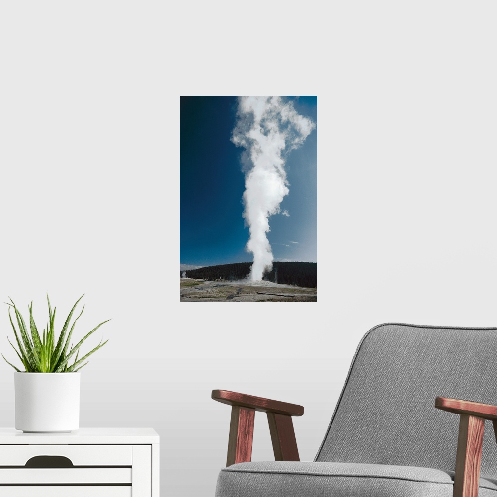 A modern room featuring Old Faithful geyser , Yellowstone National Park , Wyoming