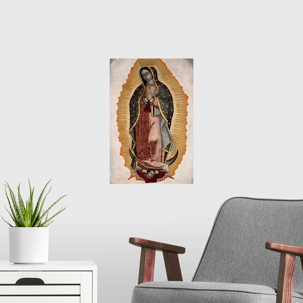 A modern room featuring Our Lady of Guadalupe or Virgin of Guadalupe by anonymous artist 16th century - Santuario della M...