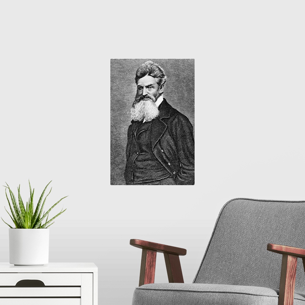 A modern room featuring Portrait of John Brown (1800-1859), American abolitionist. Undated engraving. BPA 2