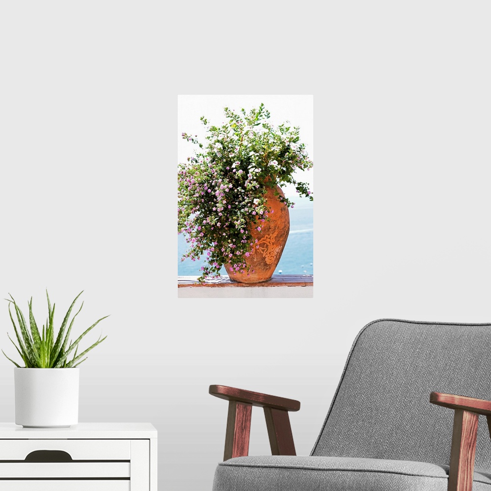 A modern room featuring Pot plant on surrounding wall, close-up