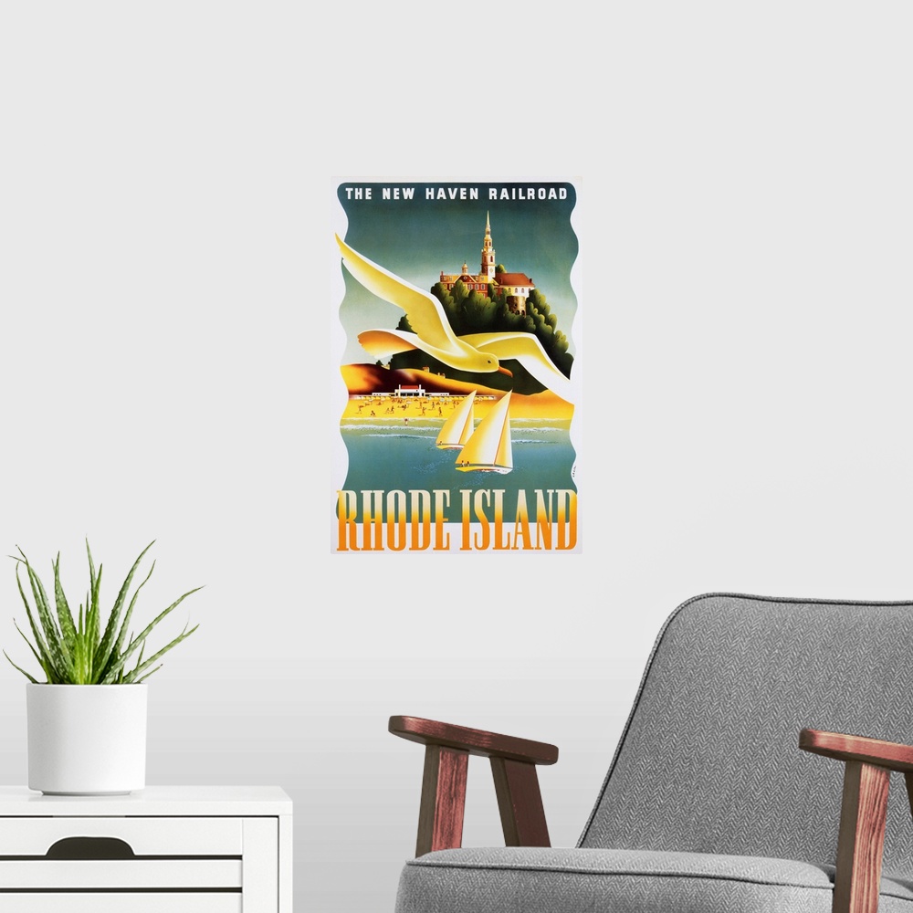 A modern room featuring Rhode Island Poster By Ben Nason