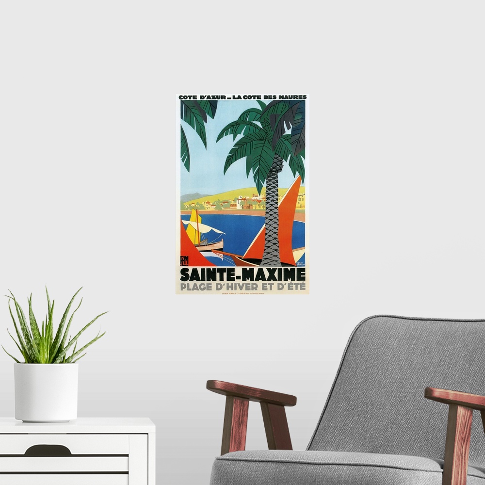 A modern room featuring Sainte Maxime, Cote de Azure, La Cote de Maures French Travel Poster