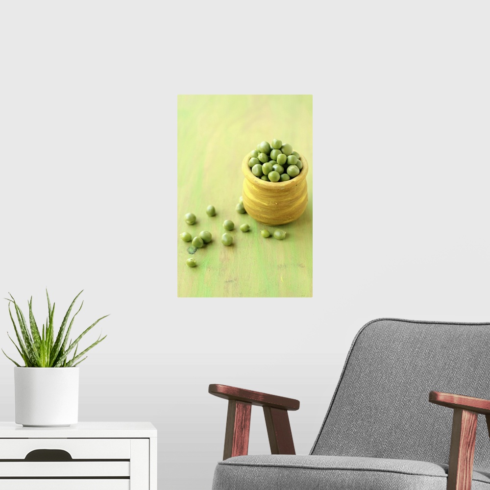 A modern room featuring Shelled peas in pot.