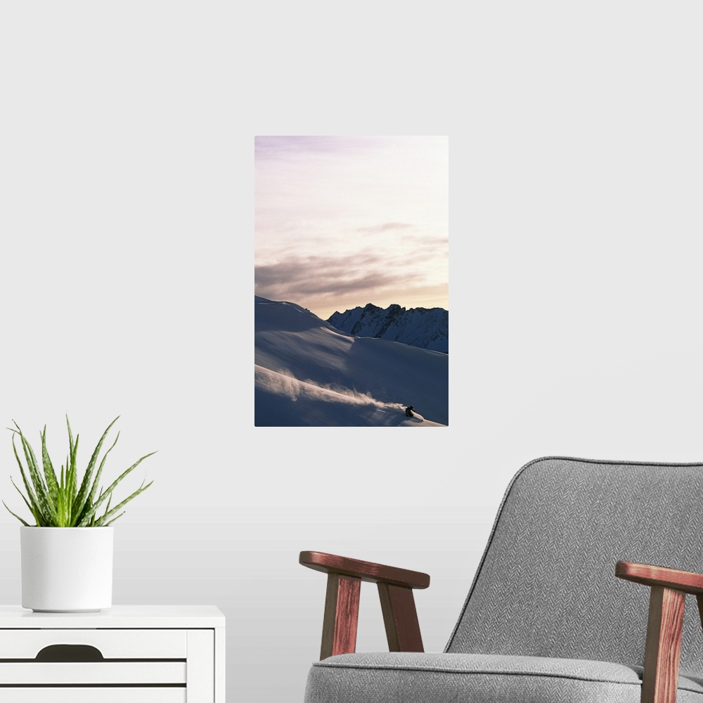A modern room featuring Skier on a mountain skiing.
