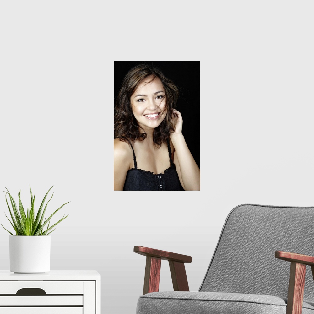 A modern room featuring Smiling woman