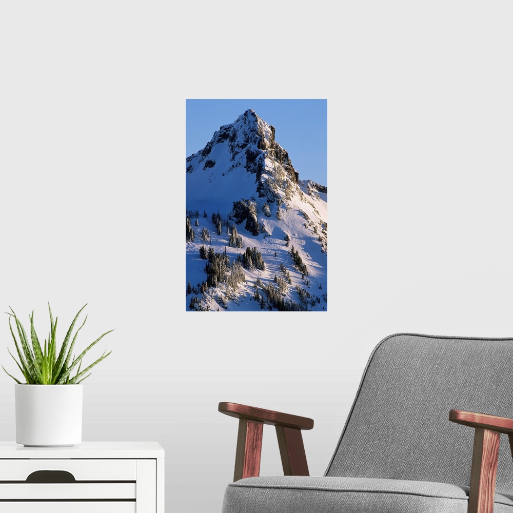 A modern room featuring Pinnacle Peak in the Tatoosh Range, Mount Rainier National Park