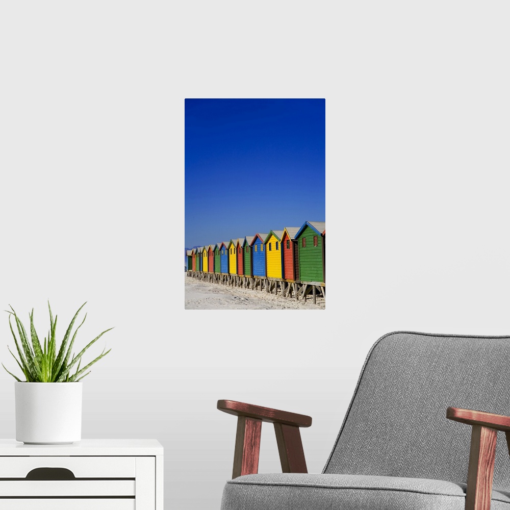 A modern room featuring Colorful beach huts.