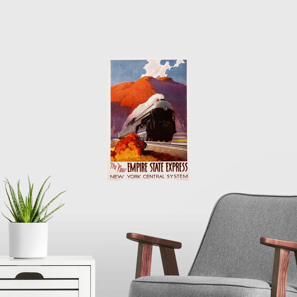 A modern room featuring The New Empire State Express Poster By Leslie Ragan