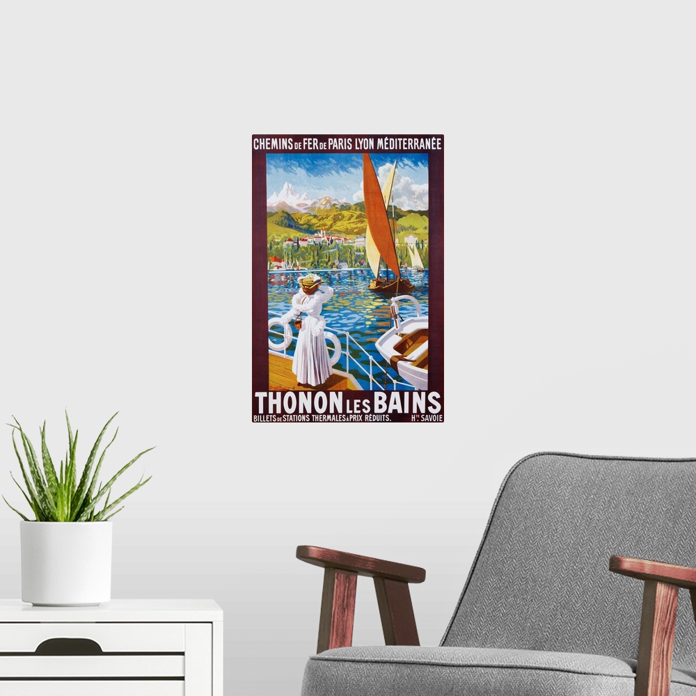 A modern room featuring Thonon Les Bains Poster By Robert Boullier