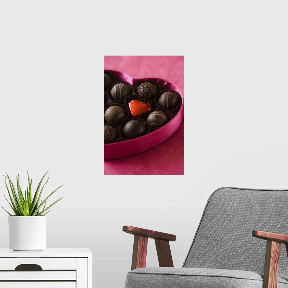 A modern room featuring Valentine's Day candy